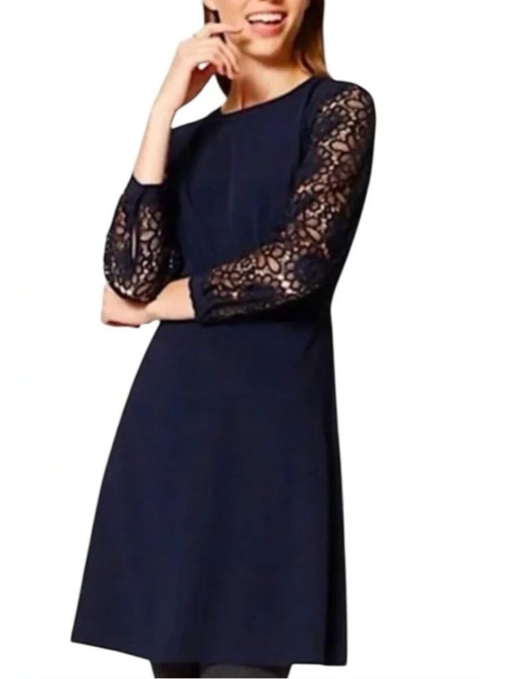 Ann Taylor LOFT Navy Blue Lace Long Sleeves Dress Size 6 Wedding Evening‎ Office